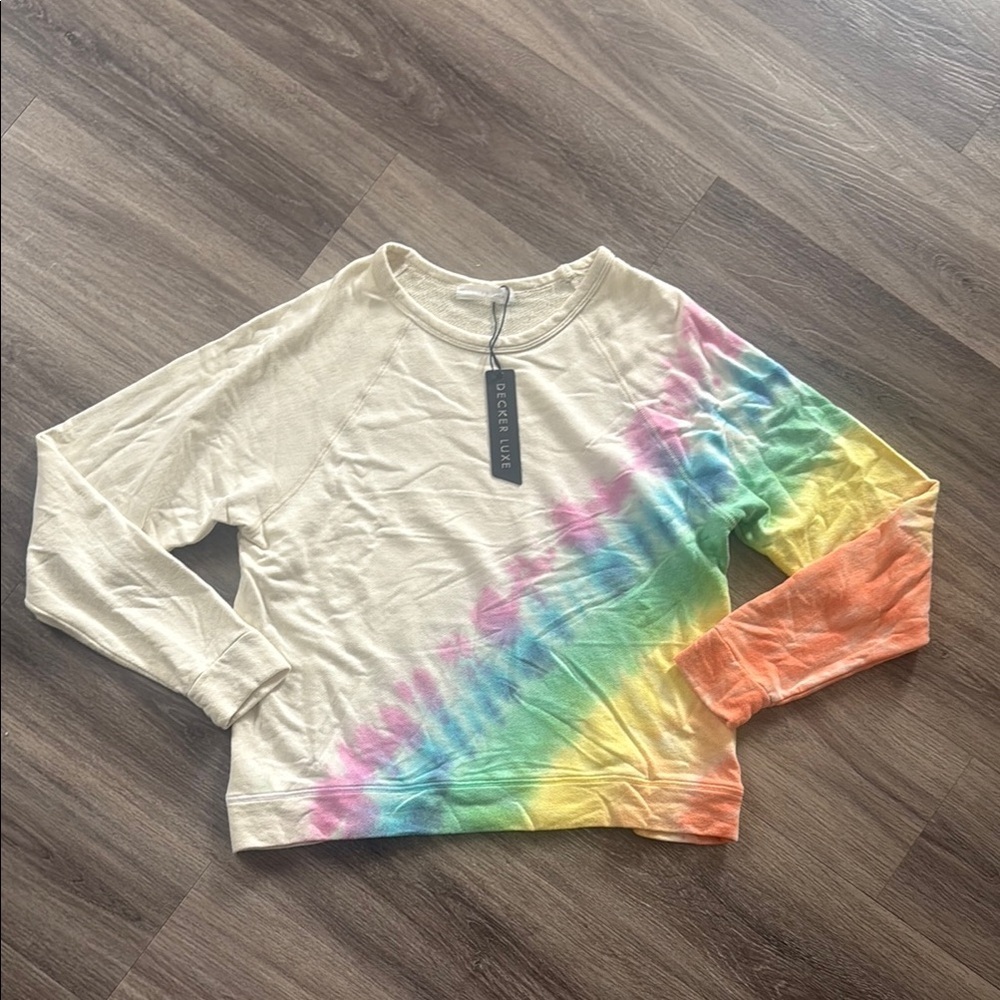 Cream and Blue Oversized Long Sleeve Sweatshirt Fast Forward Pullover